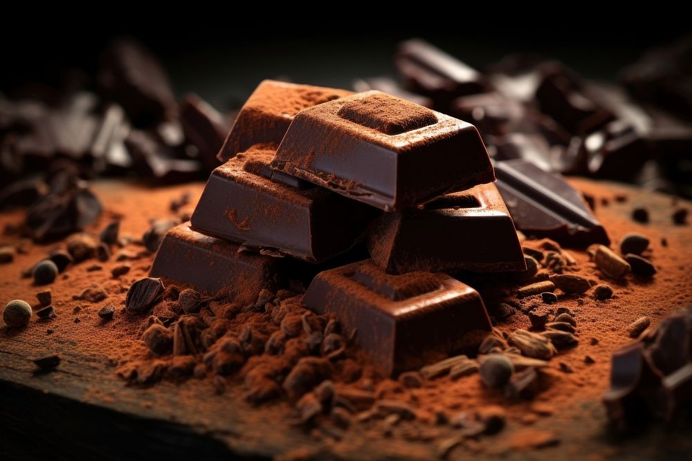 Chocolate bar pieces dessert cocoa food. AI generated Image by rawpixel.