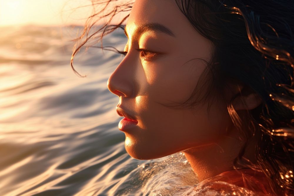 South east asian tan skin woman photography portrait sunset. AI generated Image by rawpixel.