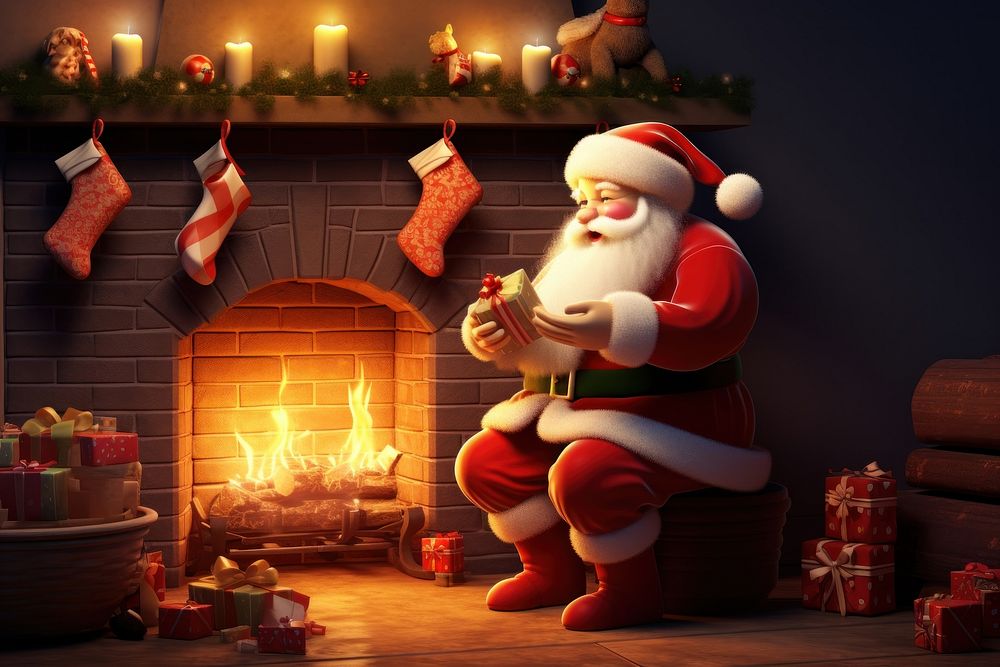 Christmas fireplace gift sock. AI generated Image by rawpixel.