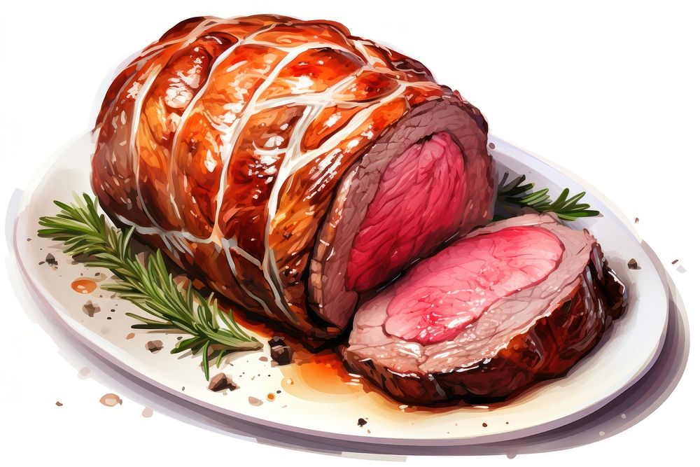 Christmas beef wellington plate meat food. AI generated Image by rawpixel.