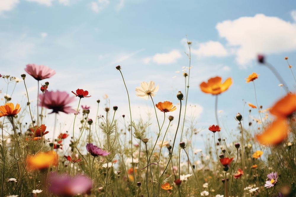 Wildflowers landscape grassland outdoors. AI generated Image by rawpixel.