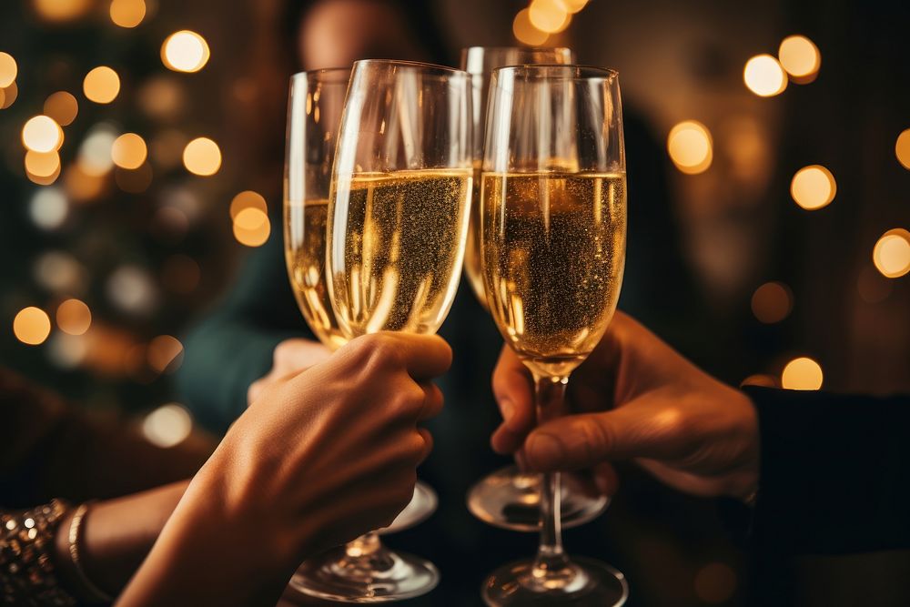 People enjoying christmas glass champagne drink. AI generated Image by rawpixel.