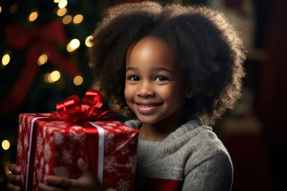 African amerian children christmas gift box. AI generated Image by rawpixel.
