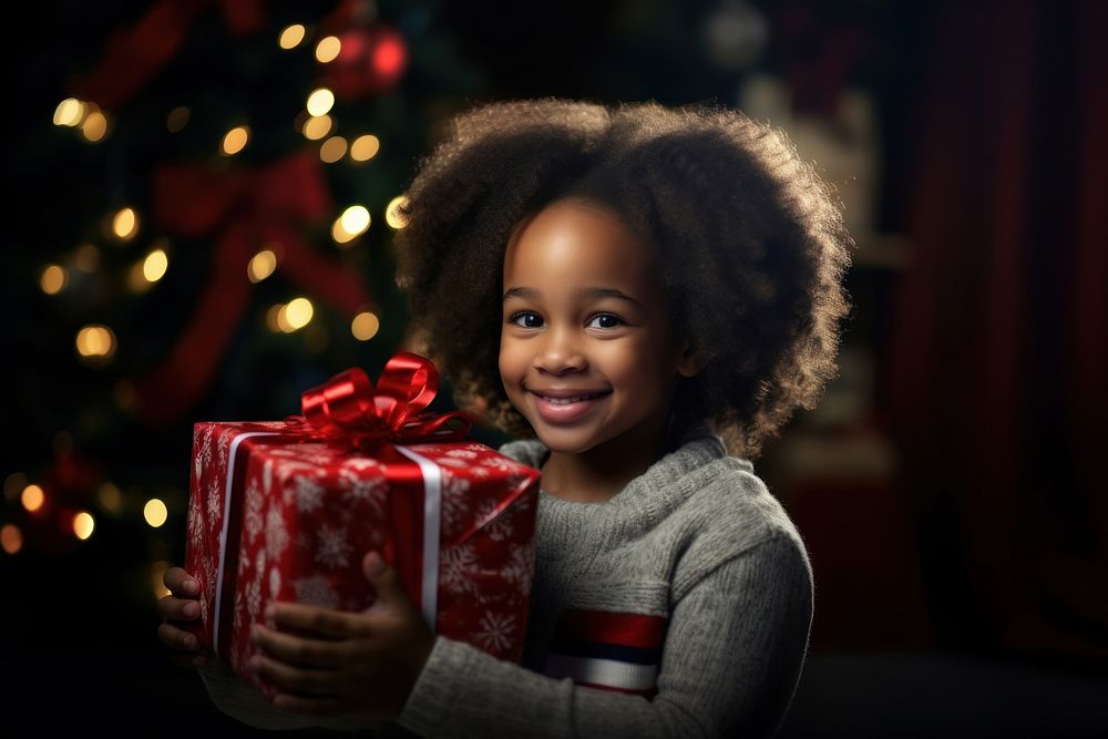 African amerian children christmas smile gift. AI generated Image by rawpixel.