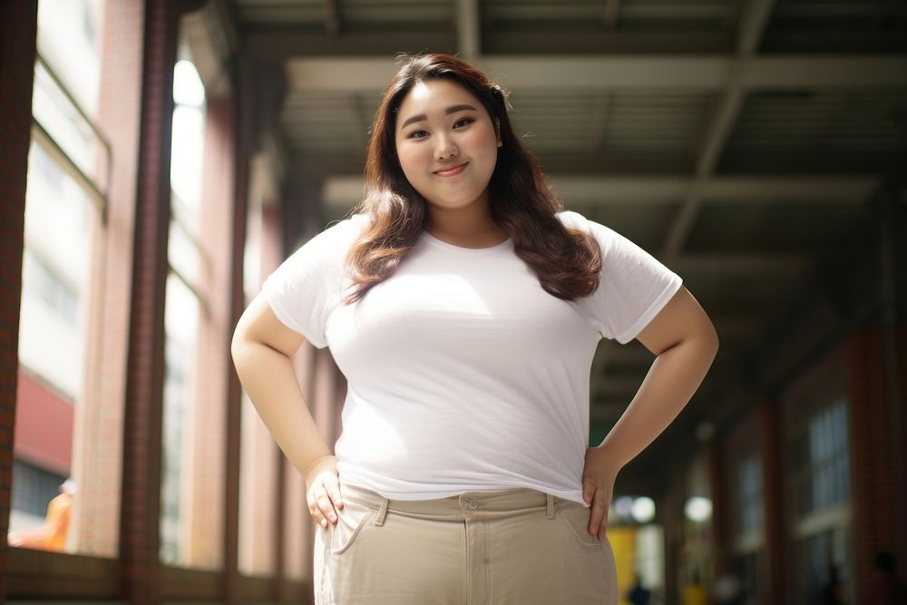 Chubby female thai university student standing portrait smile. AI generated Image by rawpixel.