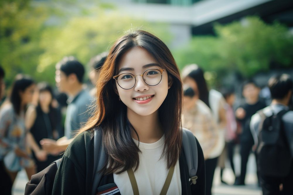 Chubby female thai university student portrait glasses adult. AI generated Image by rawpixel.