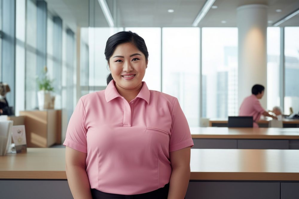 Chubby female thai maid standing office adult. AI generated Image by rawpixel.
