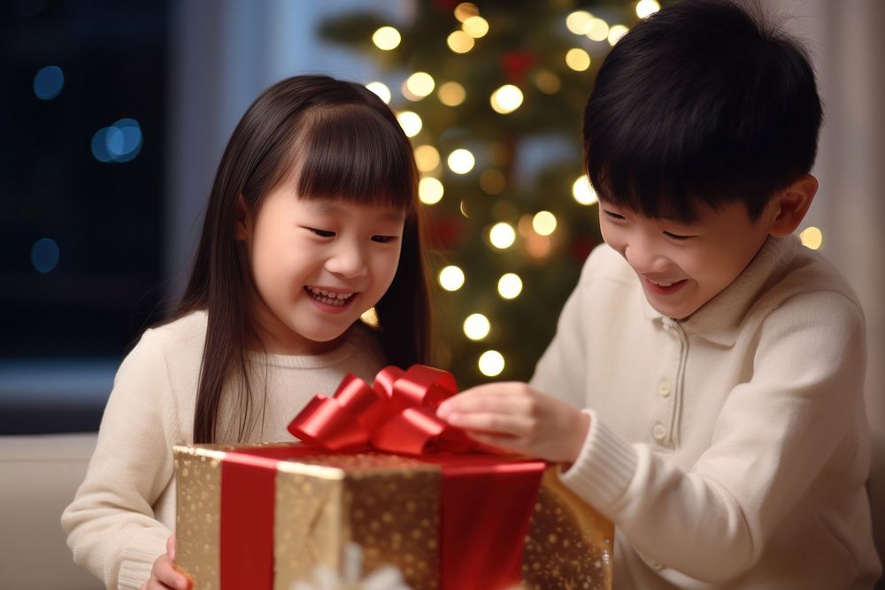 Children christmas gift togetherness. AI generated Image by rawpixel.