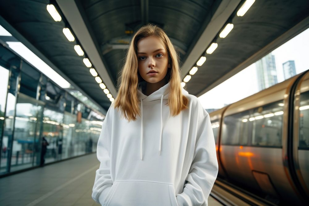 White hoodie portrait fashion train. AI generated Image by rawpixel.