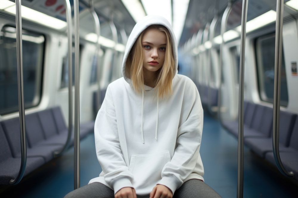 White hoodie portrait fashion sitting. AI generated Image by rawpixel.