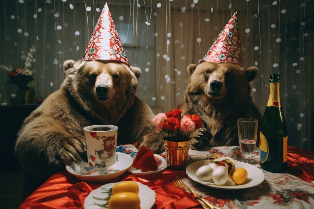 Bear birthday party photography portrait mammal. AI generated Image by rawpixel.