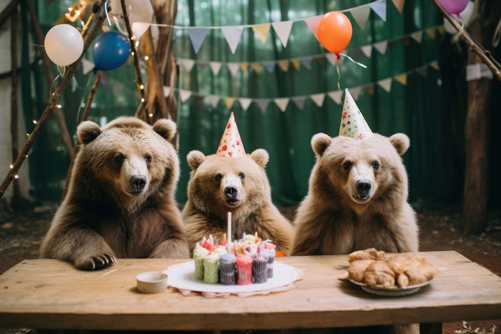 Bear birthday party mammal animal fun. AI generated Image by rawpixel.