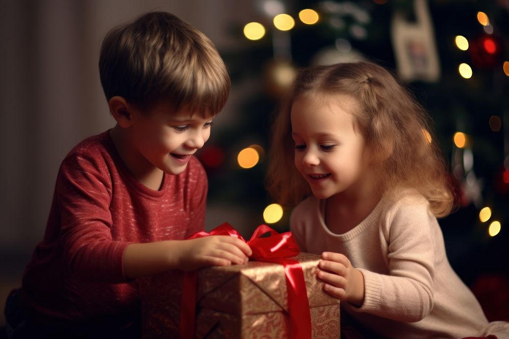 Children christmas togetherness anticipation. AI generated Image by rawpixel.