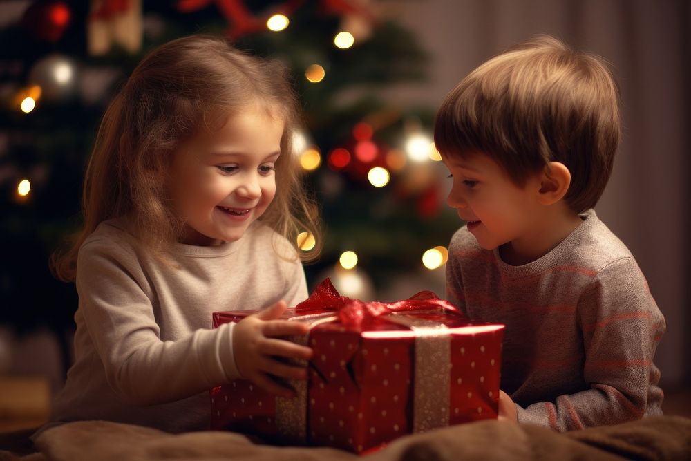 Children christmas togetherness illuminated. AI generated Image by rawpixel.