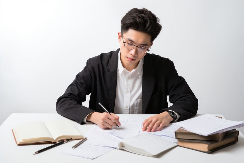 Glasses pen concentration businesswear. AI Free Photo rawpixel