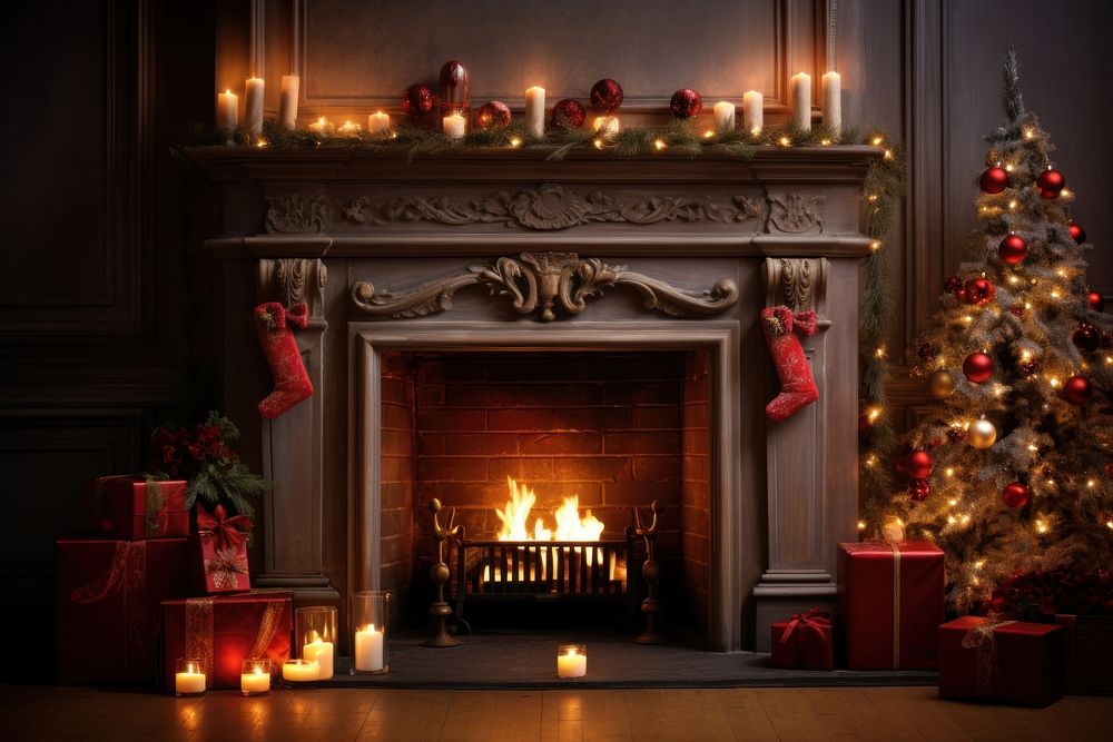 Fireplace christmas hearth candle. AI generated Image by rawpixel.