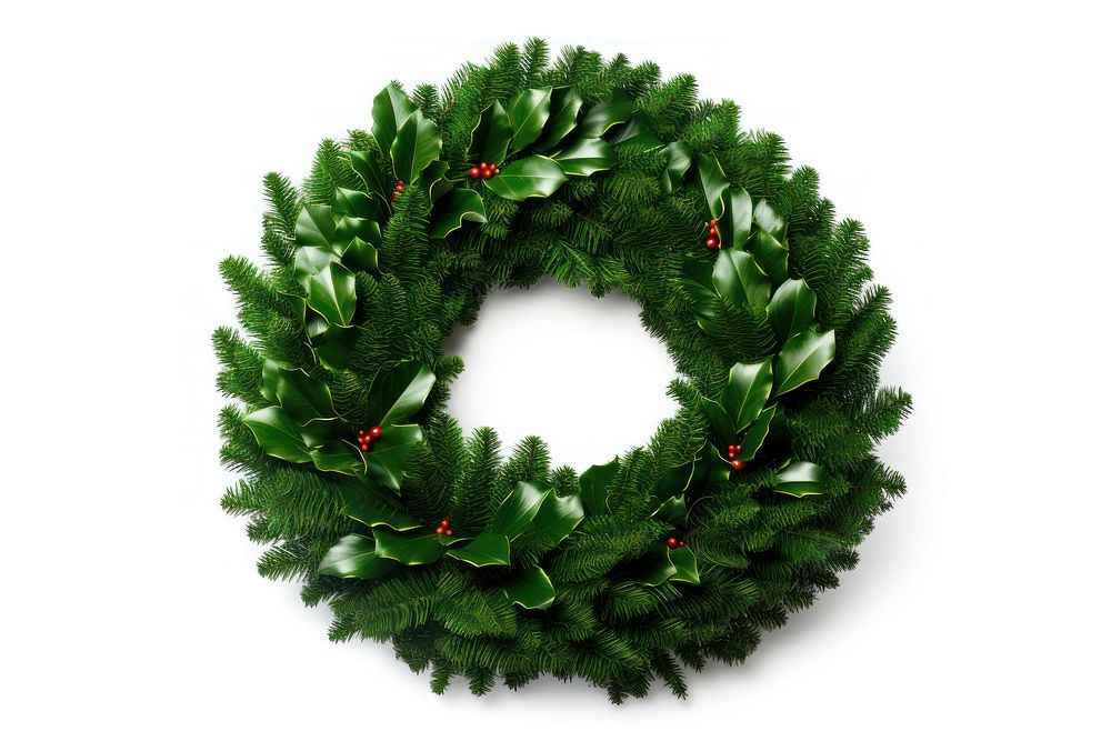 Green christmas wreath plant white background illuminated. AI generated Image by rawpixel.