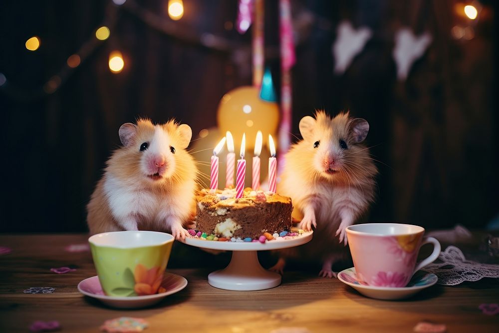 Hamster birthday party dessert mammal animal. AI generated Image by rawpixel.