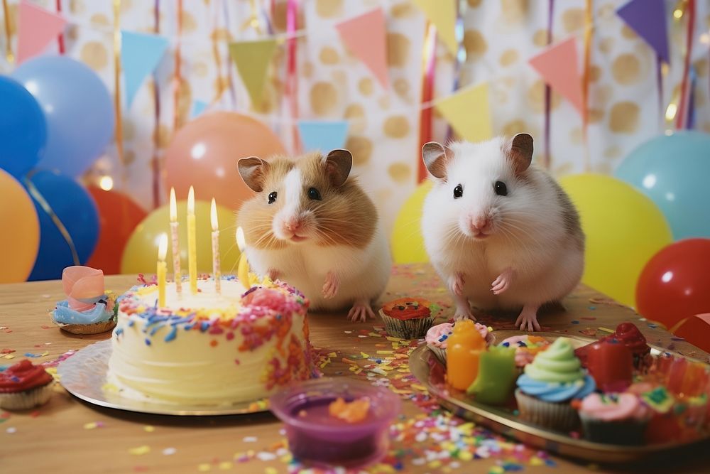 Hamster birthday party dessert rodent mammal. AI generated Image by rawpixel.