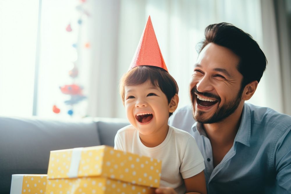 Happy kid birthday laughing father. AI generated Image by rawpixel.