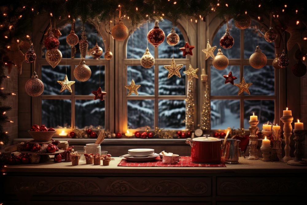Kitchen room christmas window candle. AI generated Image by rawpixel.