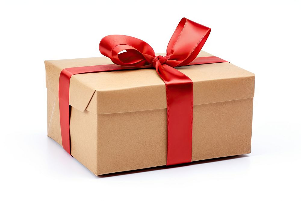 Kraft Gift box gift bow red. AI generated Image by rawpixel.