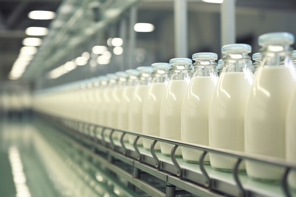 Dairy milk factory bottle. AI generated Image by rawpixel.
