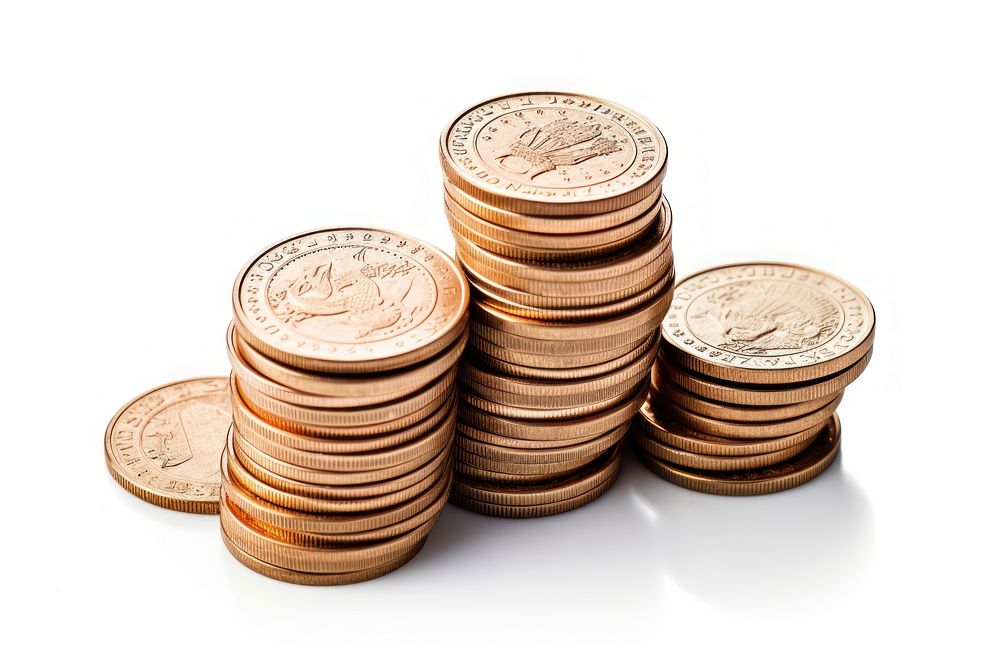 Money coins white background investment abundance. AI generated Image by rawpixel.