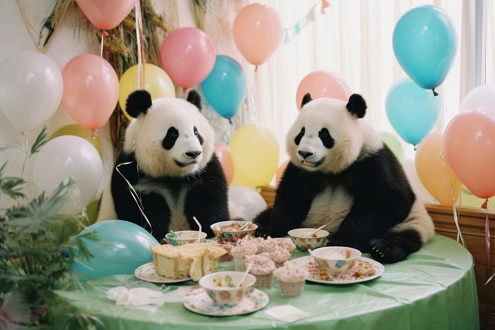 Panda birthday party balloon mammal animal. AI generated Image by rawpixel.