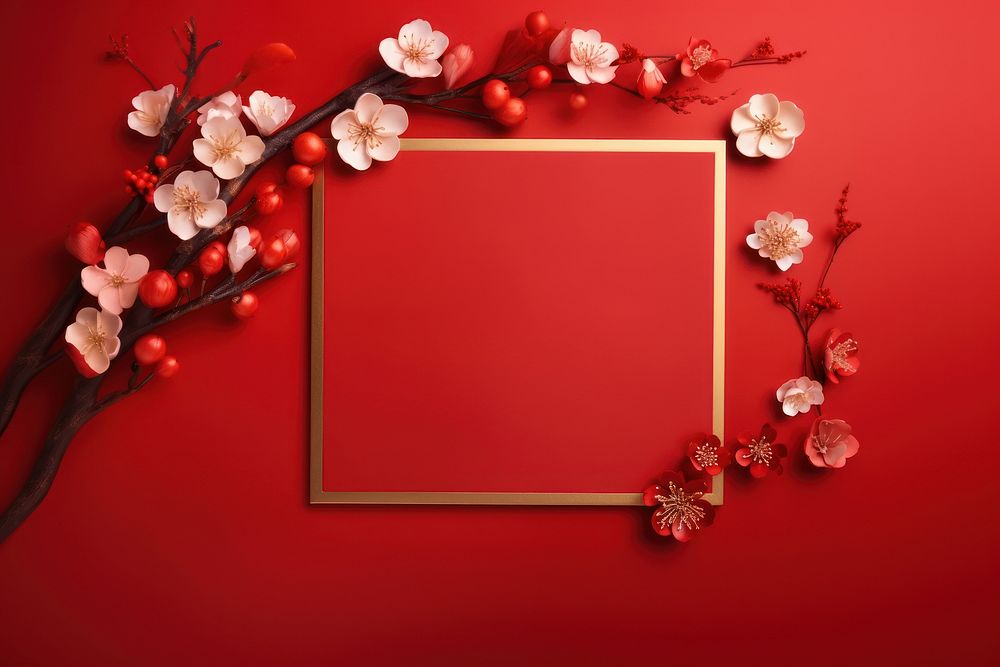 Chinese frame red red background. AI generated Image by rawpixel.