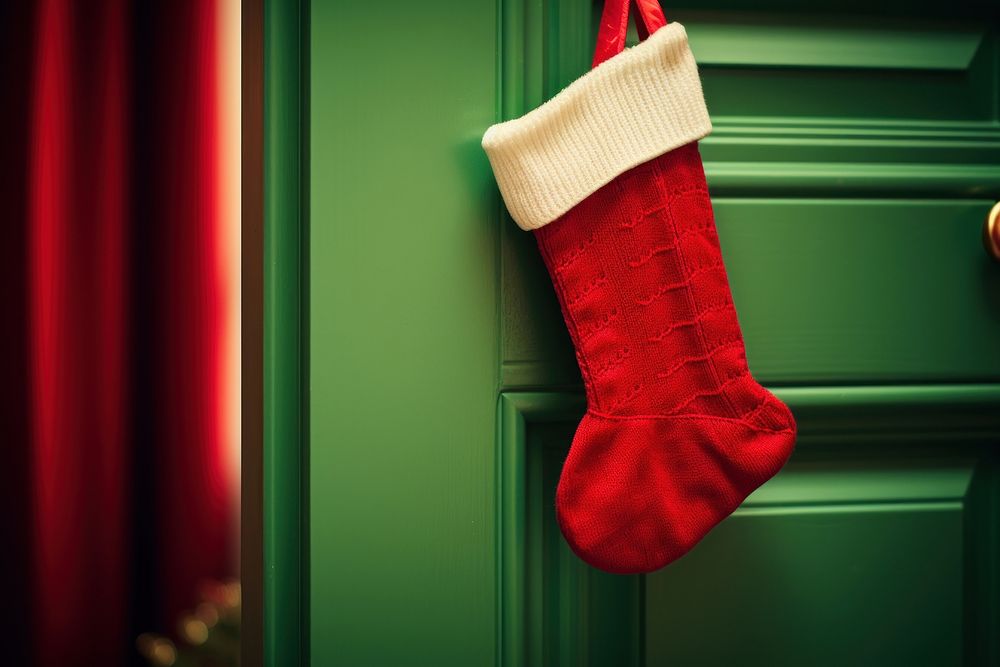 Red sock christmas gift door. AI generated Image by rawpixel.