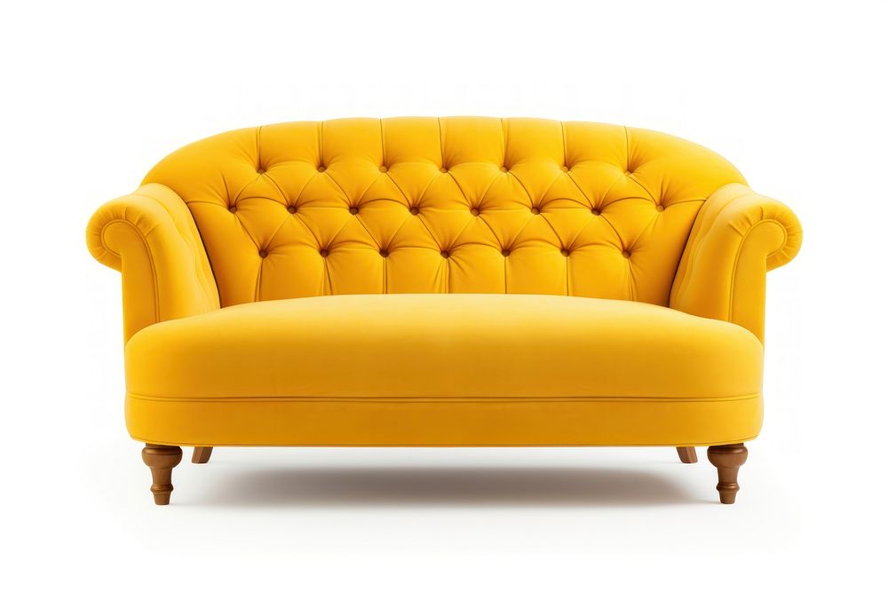 Yellow loveseat sofa furniture armchair white background. AI generated Image by rawpixel.
