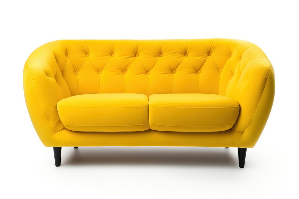 Yellow loveseat sofa furniture white background comfortable. 