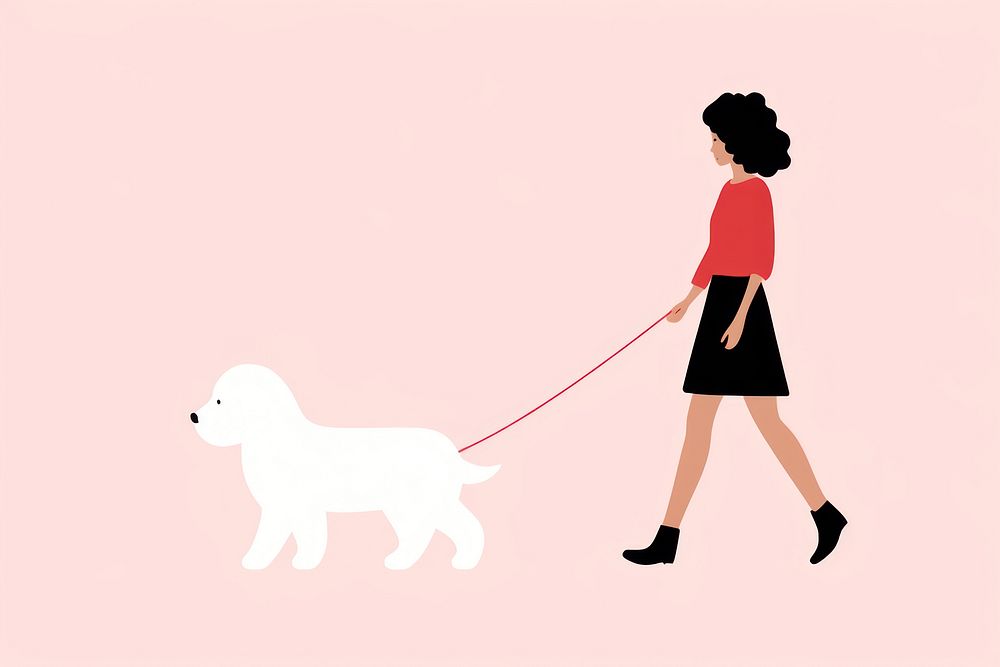 Woman walking poodle animal mammal leash. AI generated Image by rawpixel.