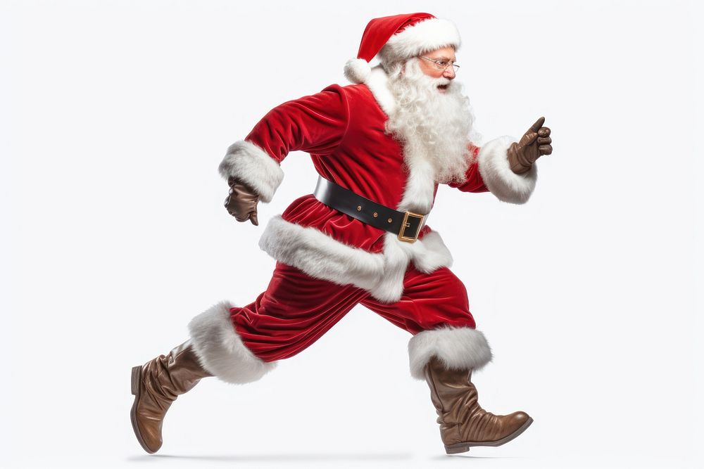 Running santa claus christmas adult white background. AI generated Image by rawpixel.