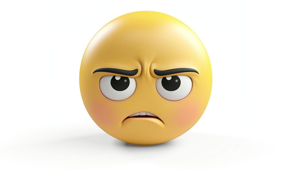 Sad emoji face toy white background. 