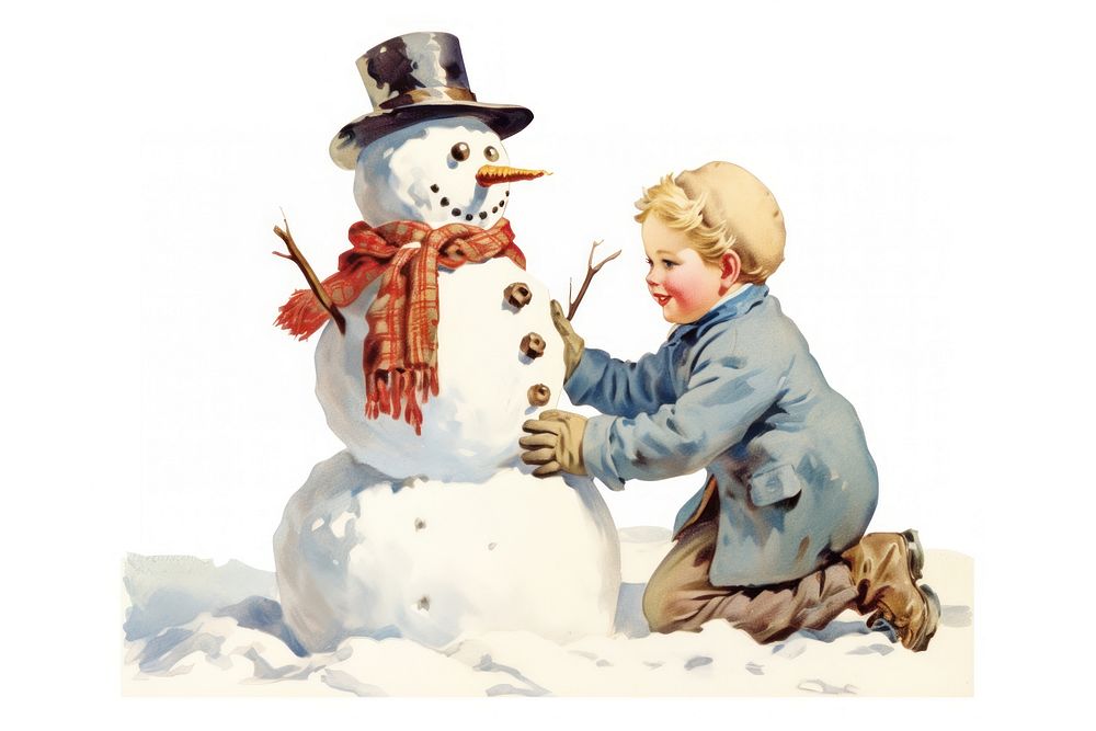 Snowman winter child white. AI generated Image by rawpixel.