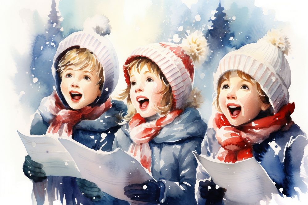 Christmas carol singing portrait baby snow. AI generated Image by rawpixel.