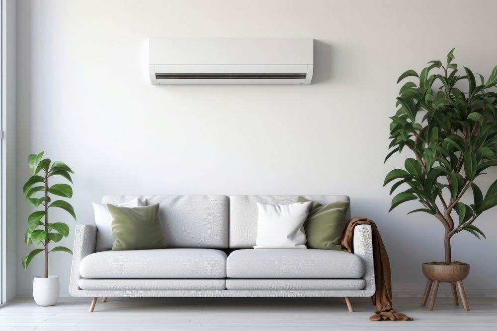White air conditioning on the clean minimal white wall plant room architecture. AI generated Image by rawpixel.