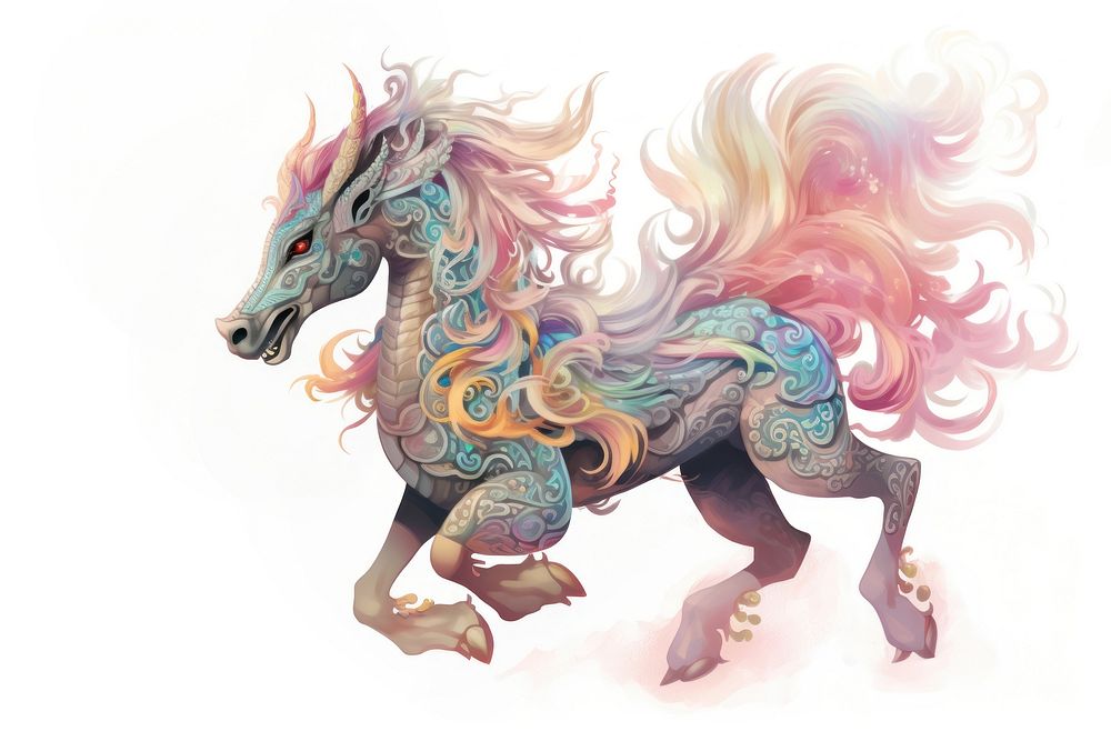 PNG Chinese Qilin running art animal dragon. 