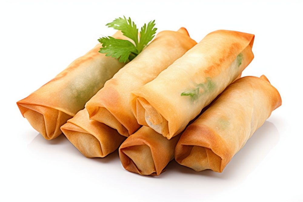 Chinese spring roll herbs food white background. AI generated Image by rawpixel.