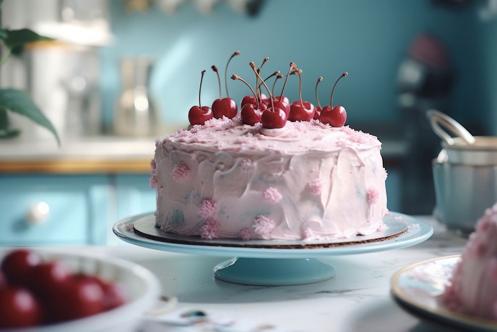 Pink cake dessert fruit cream. AI generated Image by rawpixel.