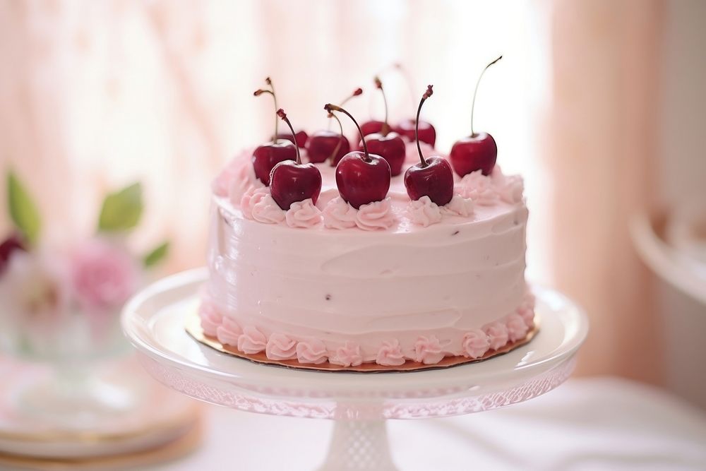 Pink cake dessert cream fruit. AI generated Image by rawpixel.