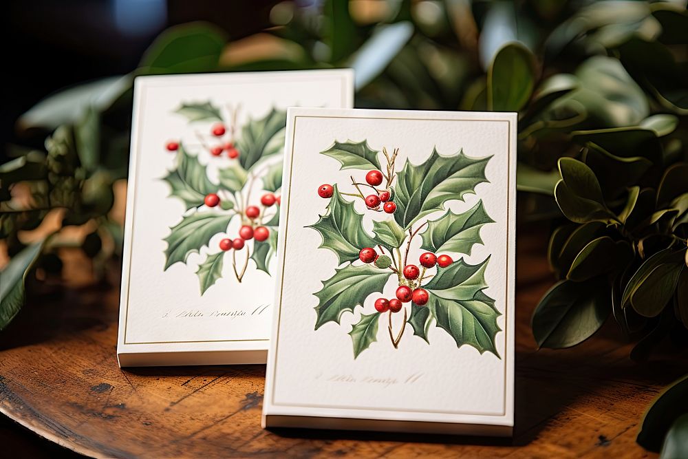 Christmas holly greeting cards christmas plant leaf. AI generated Image by rawpixel.