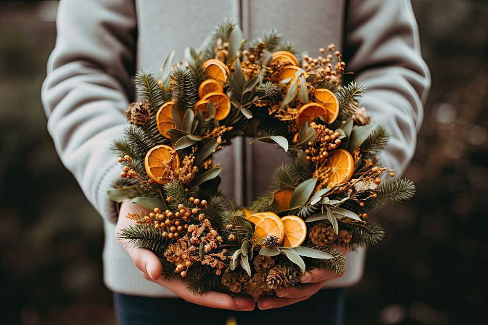 Wreath christmas holding plant. AI generated Image by rawpixel.
