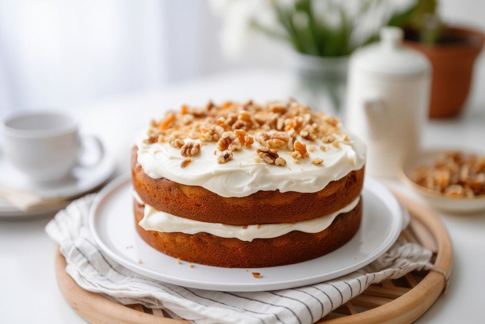 Carrot cake dessert icing cream. AI generated Image by rawpixel.