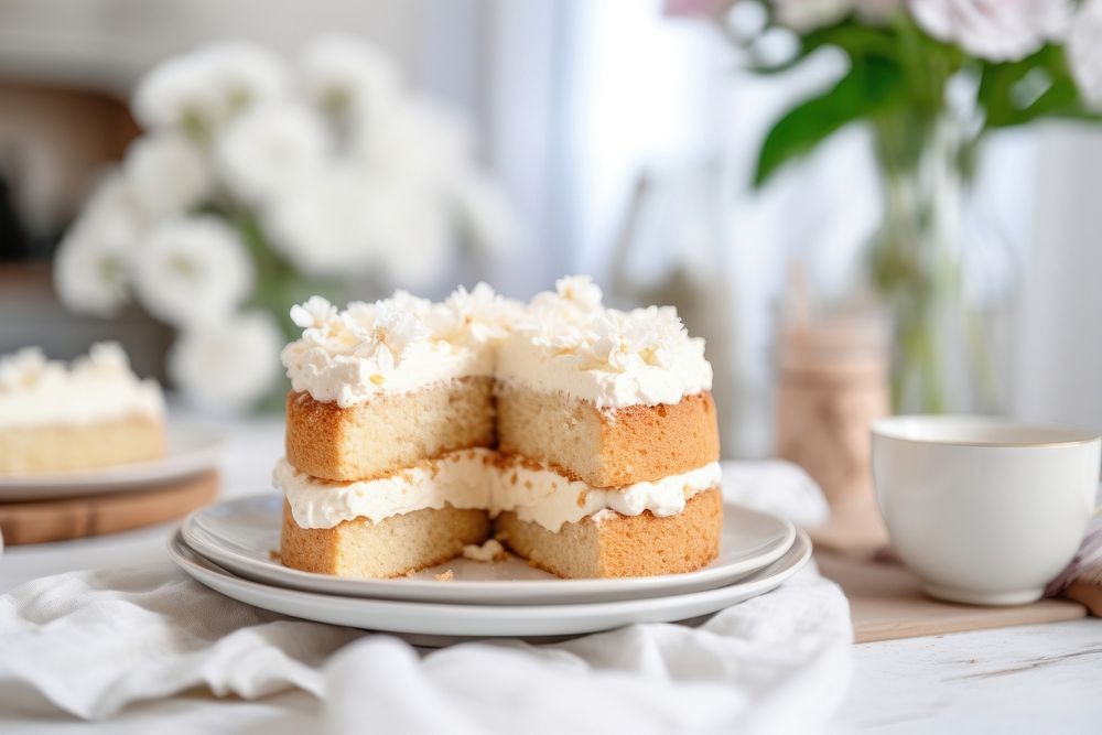 Classic Vanilla cake dessert cream food. AI generated Image by rawpixel.