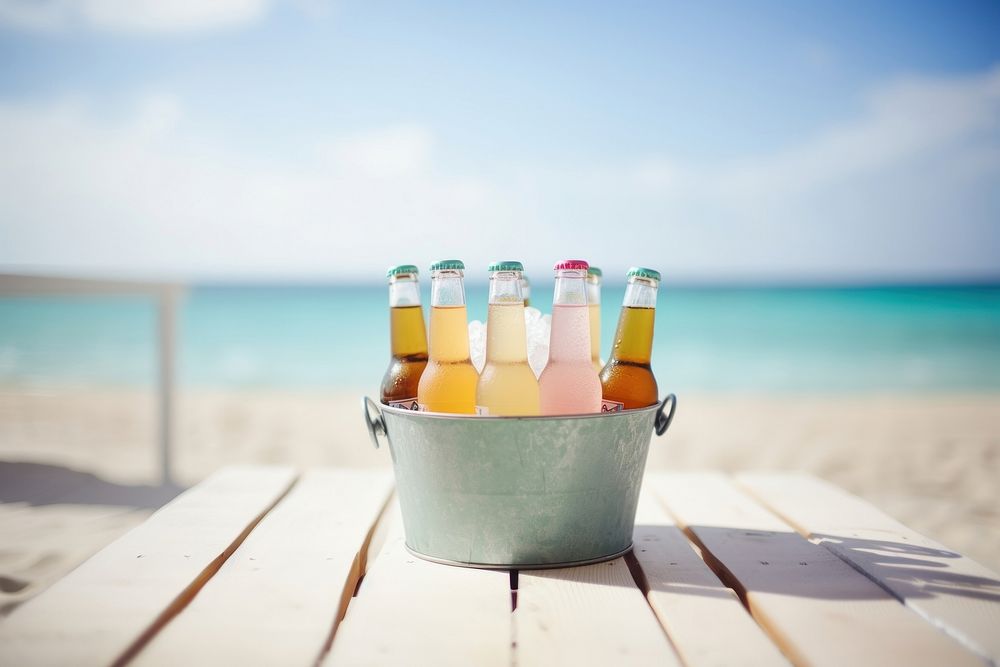 Bottles outdoors nature beach. AI generated Image by rawpixel.