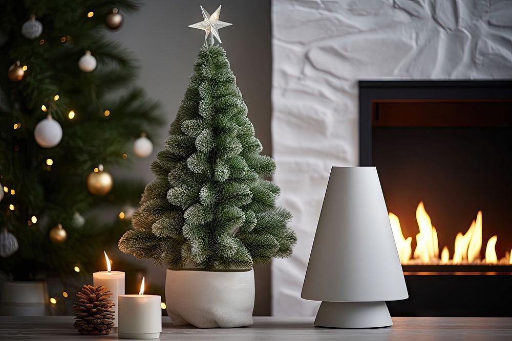 Christmas tree christmas fireplace winter. AI generated Image by rawpixel.