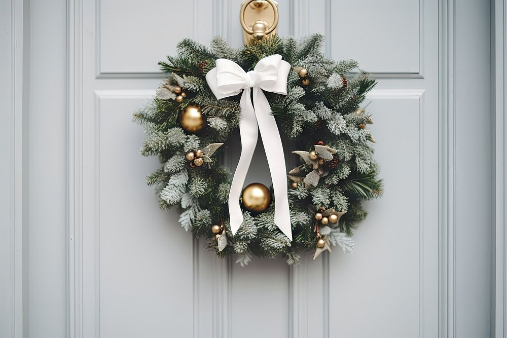 Christmas wreath christmas white door. AI generated Image by rawpixel.